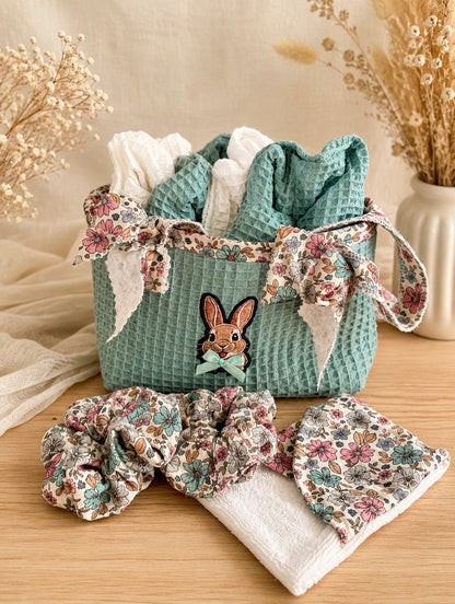 Sac enfant lapin  vert  & Fleuri 🤎