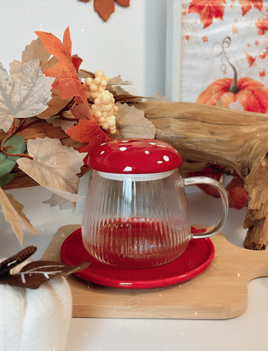 Tasse Champignon en Verre – Théière Individuelle Automnale