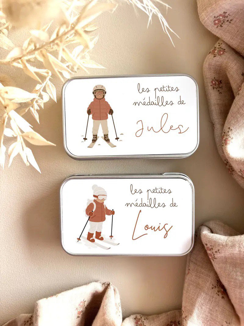 Boîte personnalisée pour médailles de ski enfant