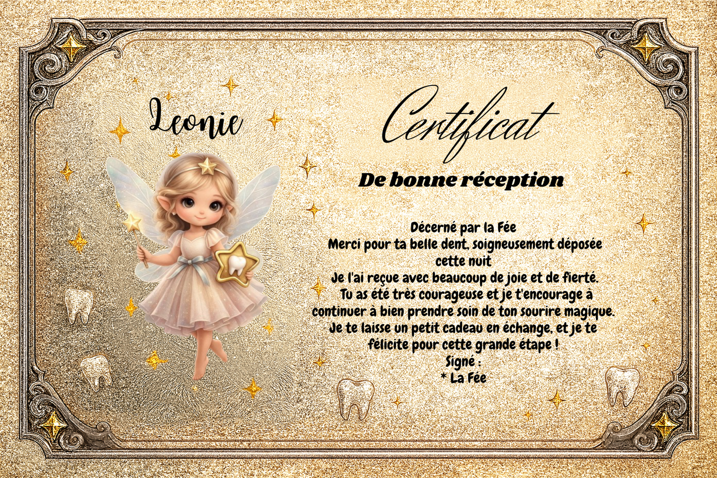 Cartes Certificat – Passage de la Fée✨
