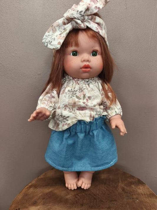 Ensemble Fille 3 Pièces – Jupe en Jean & Haut Fleuri