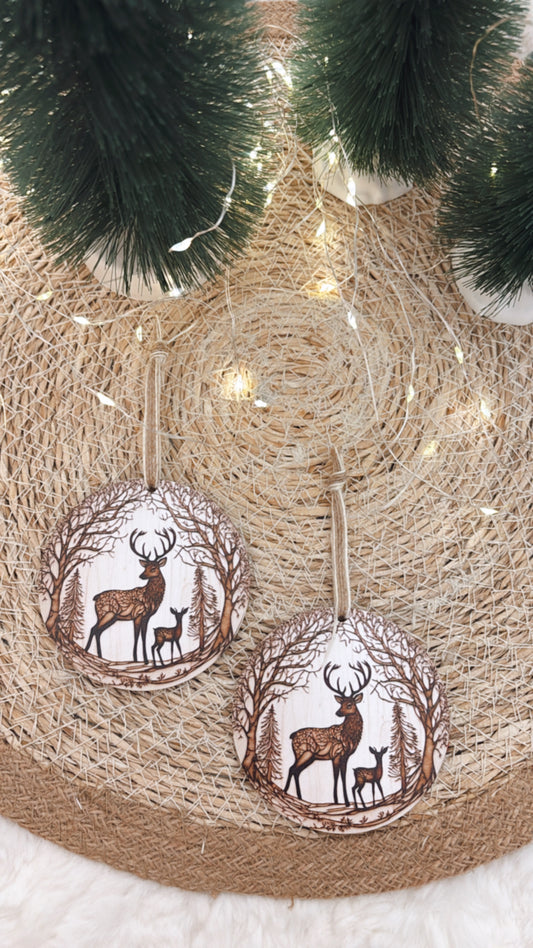 Décoration de Noël en bois – Cerf & Forêt enchantée