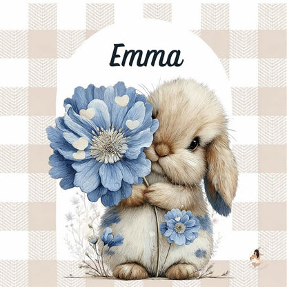✨ Stickers Toniebox 2 – Lapin bleu tout doux (fond vichy)