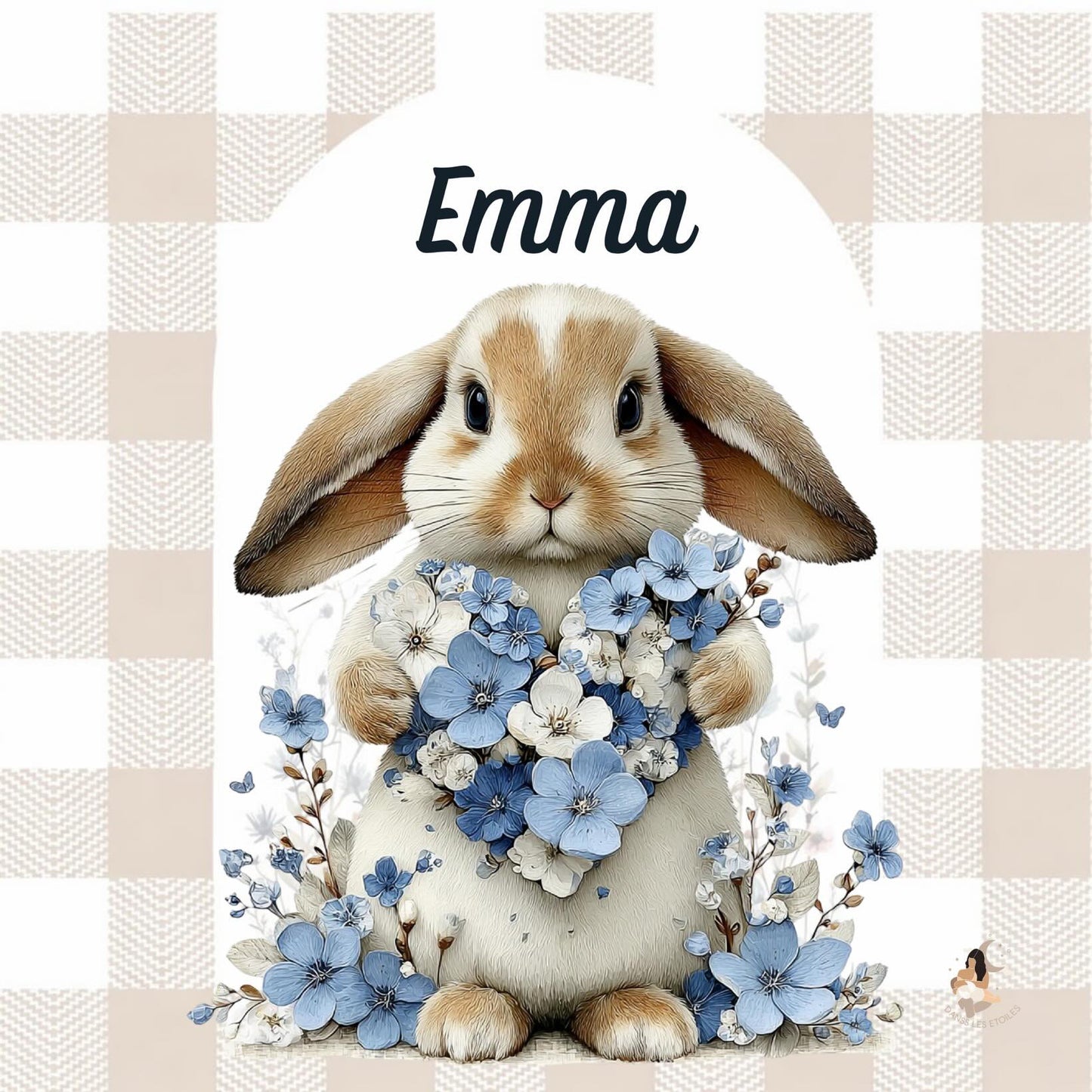 ✨ Stickers Toniebox 2 – Lapin bleu tout doux (fond vichy)