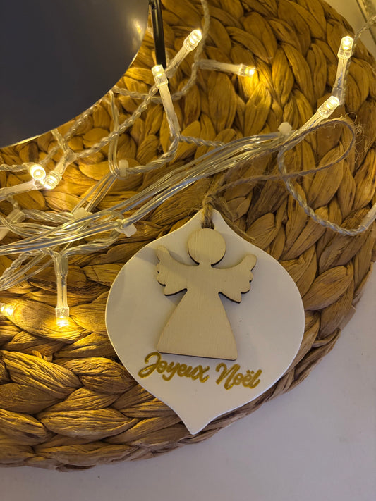 🌟 Suspension de Noël – Ange en bois “Joyeux Noël”