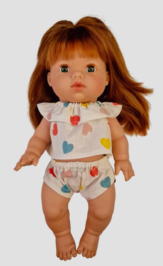 LEONIE 2 pièces culotte + blouse col froufrou cœur multi