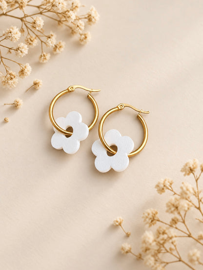 🌸 Boucles d’oreilles Créoles Fleuries – Pampilles interchangeables