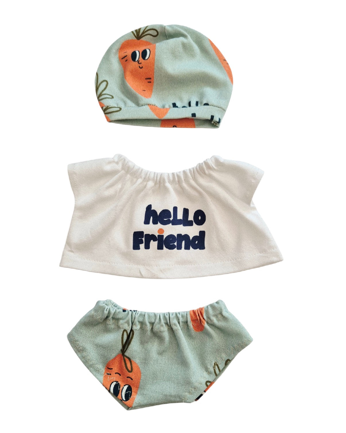 ENSEMBLE TEE-SHIRT "HELLO FRIEND"+ CULOTTE + BONNET CAROTTE