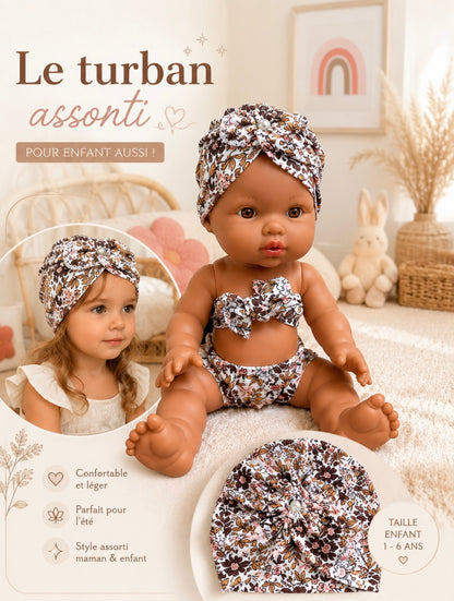Ensemble maillot de bain & turban pour poupée 30 à 34 cm 💕