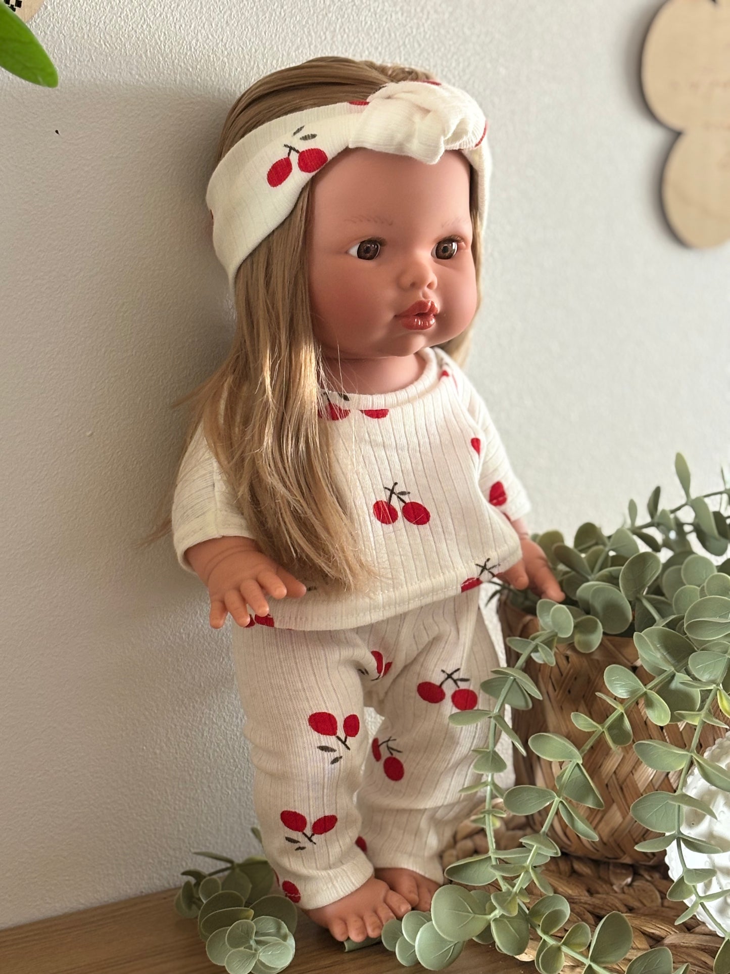 Ensemble 3 pièces “Petites Cerises” – pour poupées 28 à 34 cm