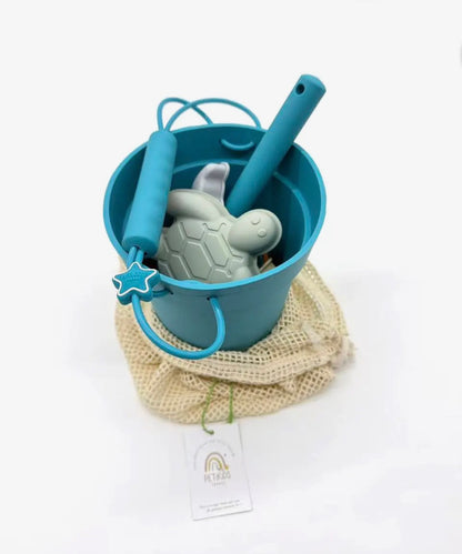 Jouets de plage en silicone (seau, pelle et 4 accessoires)