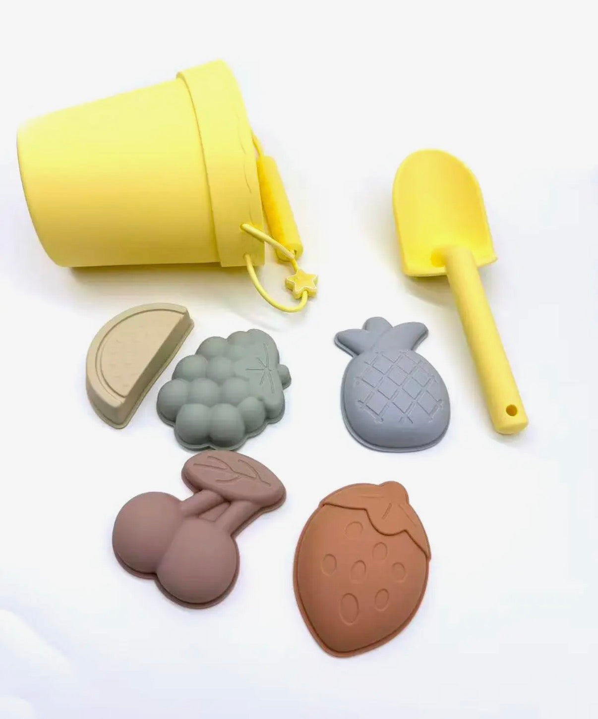 Jouets de plage en silicone (seau, pelle et 4 accessoires)