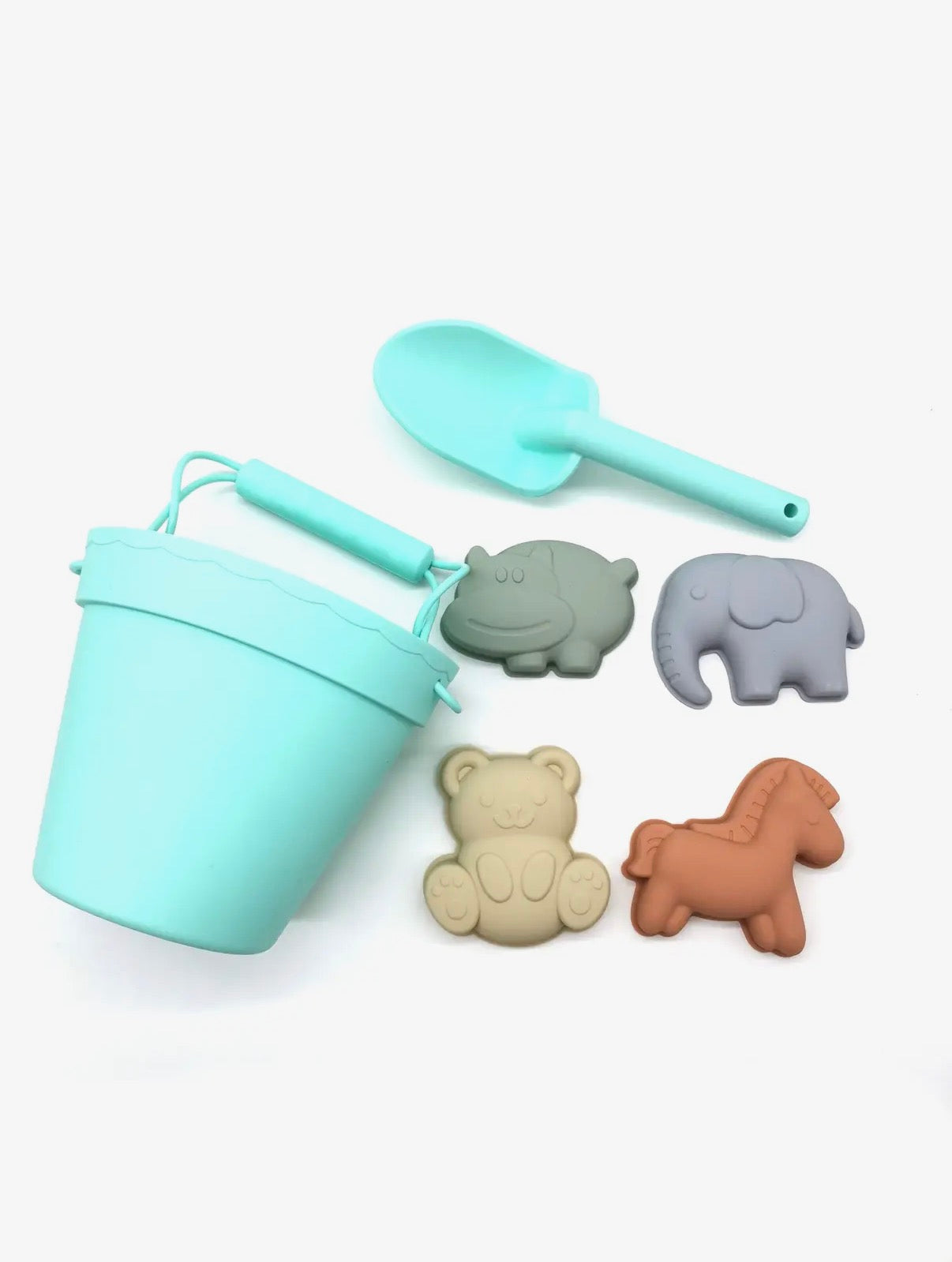 Jouets de plage en silicone (seau, pelle et 4 accessoires)