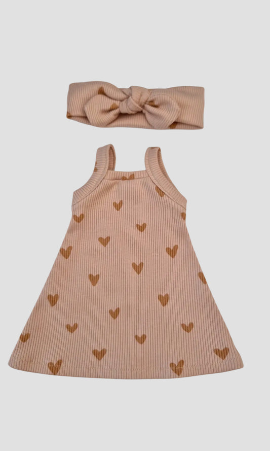 LILY 2 pièces robe + bandeau cœur nude sable