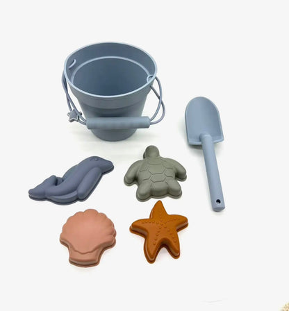 Jouets de plage en silicone (seau, pelle et 4 accessoires)