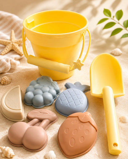 Jouets de plage en silicone (seau, pelle et 4 accessoires)