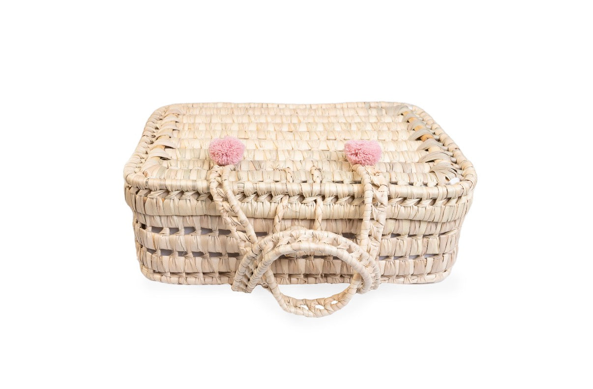 🧺 Valisette pour poupée en palmier – Fleurs & vichy