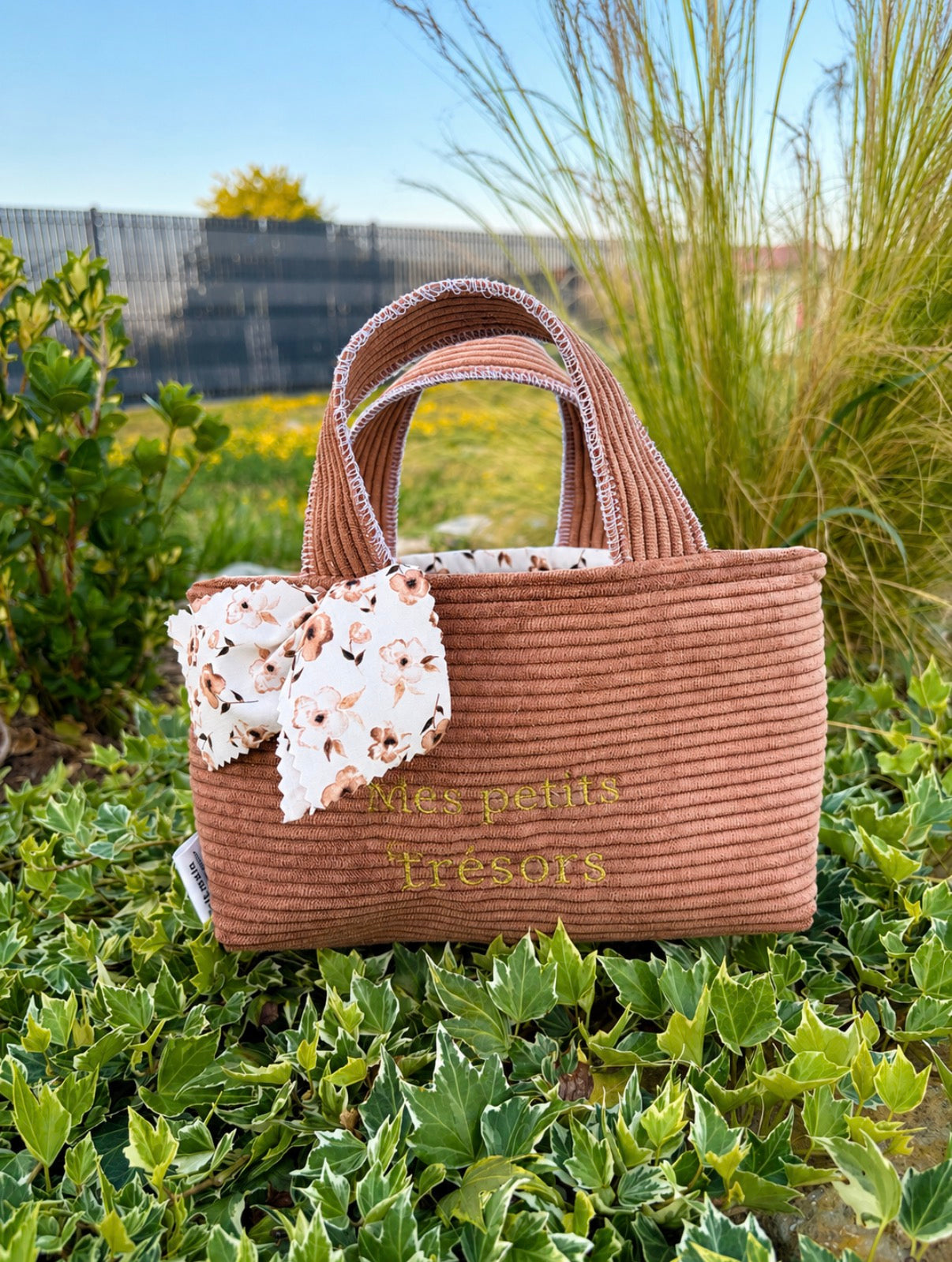 Sac enfant lapin brun fleuris