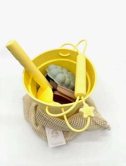 Jouets de plage en silicone (seau, pelle et 4 accessoires)