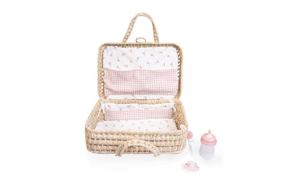 🧺 Valisette pour poupée en palmier – Fleurs & vichy