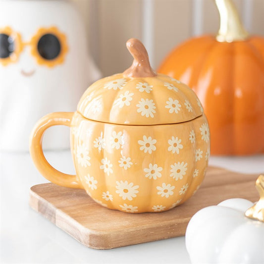 Tasse à couvercle Groovy Floral Pumpkin
