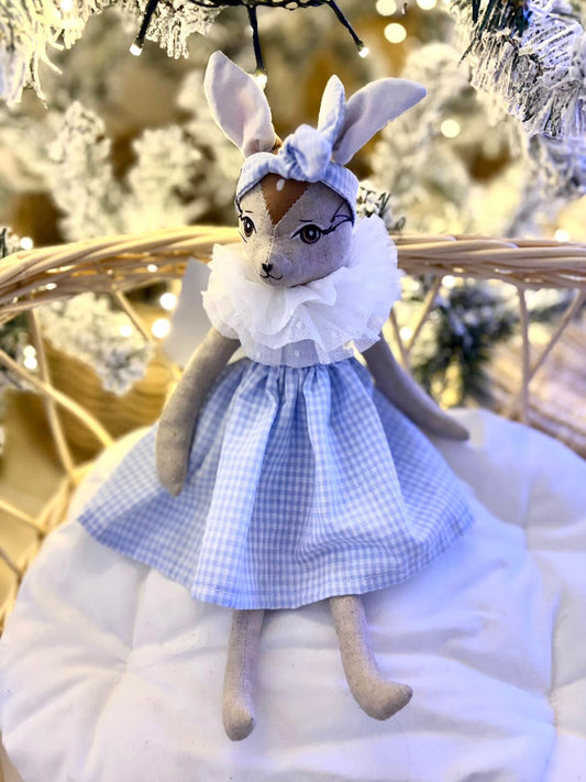 🦌💙 Poupée Biche – Robe Vichy Bleu