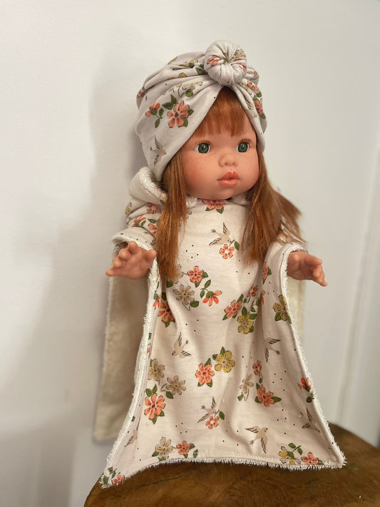 Ensemble poncho & turban - Fleurs délicates