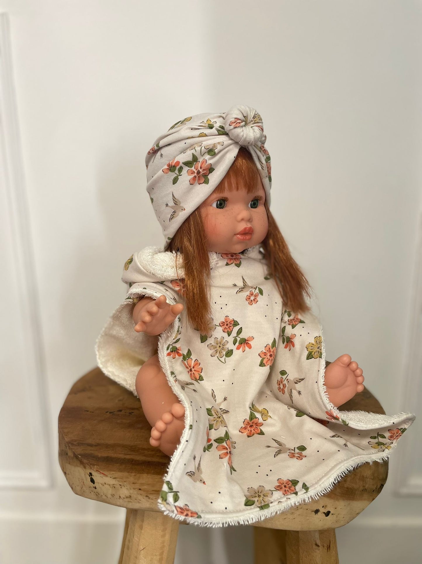 Ensemble poncho & turban - Fleurs délicates