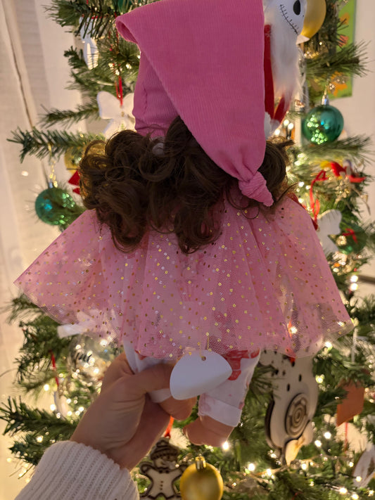 ✨ Cape de Noël rose – Création artisanale pour poupées 28 à 34 cm