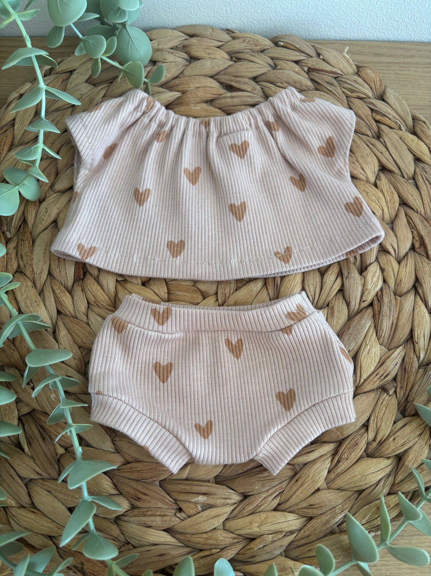 LILY 2 pièces culotte + tee-shirt cœur nude