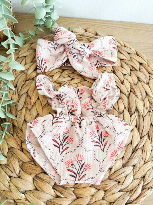 Ensemble deux pièces – Fleurs vintage rosées
