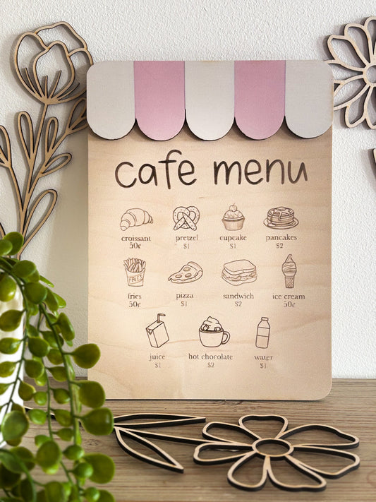 Tableau Menu 3D – Café Rétro Beige & Rose | 25 x 17 cm