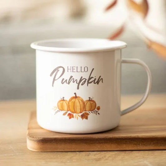 Tasse Émaillée “Hello Pumpkin” – Ambiance Automnale