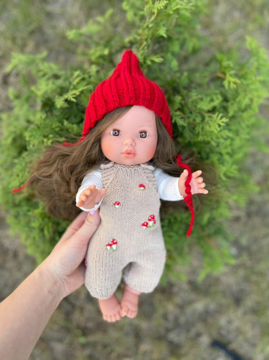 Ensemble tricoté main – Salopette & Bonnet pointu 🍄