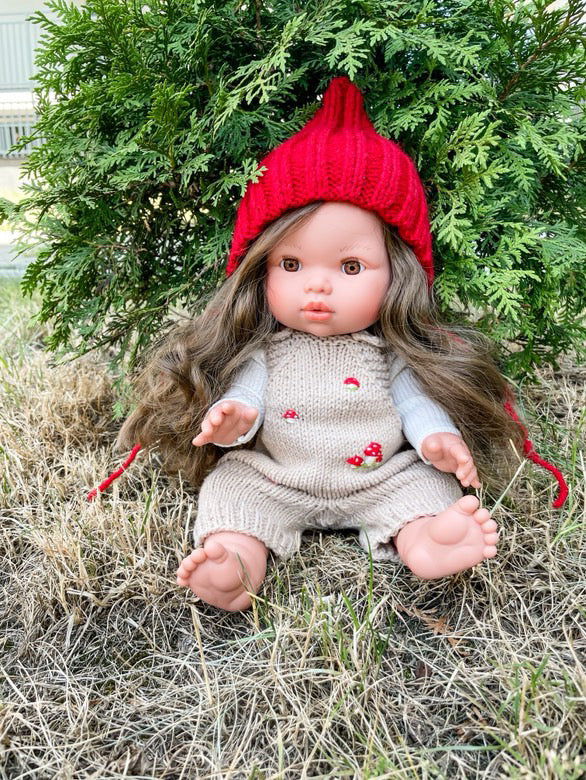 Ensemble tricoté main – Salopette & Bonnet pointu 🍄