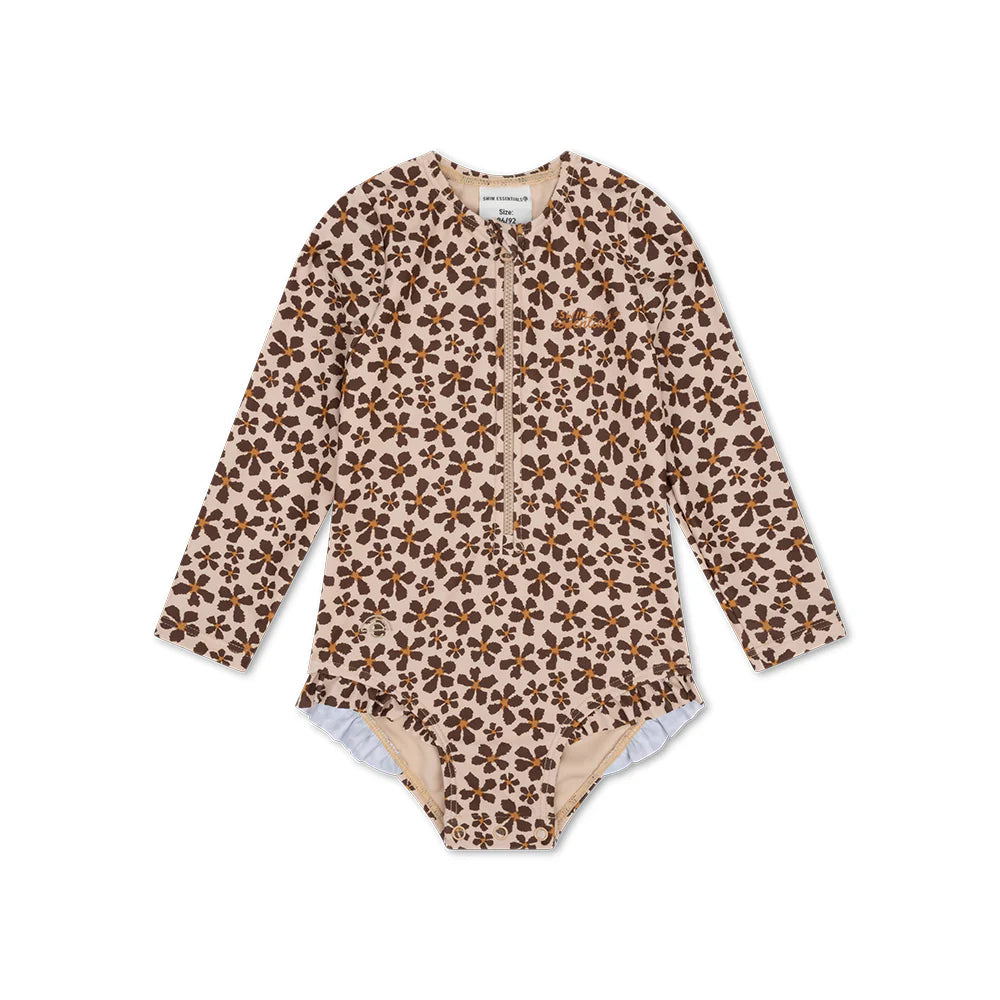 maillot de bain uv filles à manches longues - orange - fleur sauvage