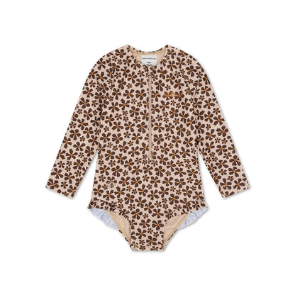 maillot de bain uv filles à manches longues - orange - fleur sauvage