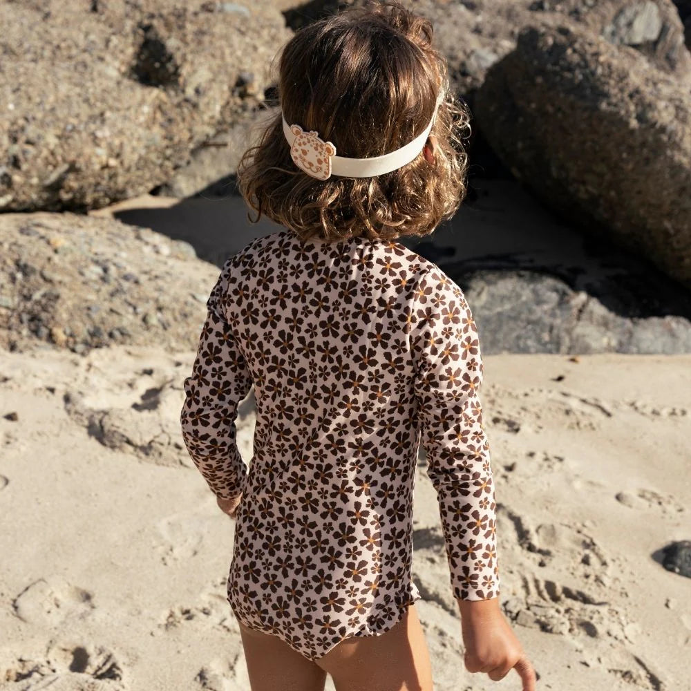maillot de bain uv filles à manches longues - orange - fleur sauvage