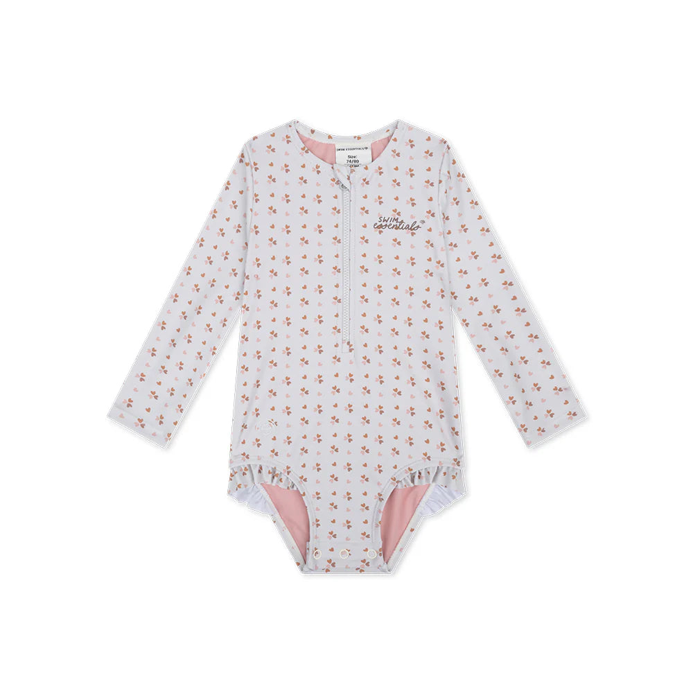 maillot de bain uv filles à manches longues - vieux rose - cœurs confortables