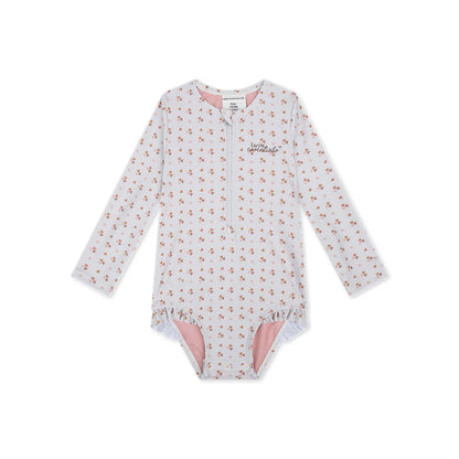 maillot de bain uv filles à manches longues - vieux rose - cœurs confortables