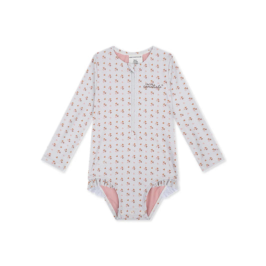 maillot de bain uv filles à manches longues - vieux rose - cœurs confortables