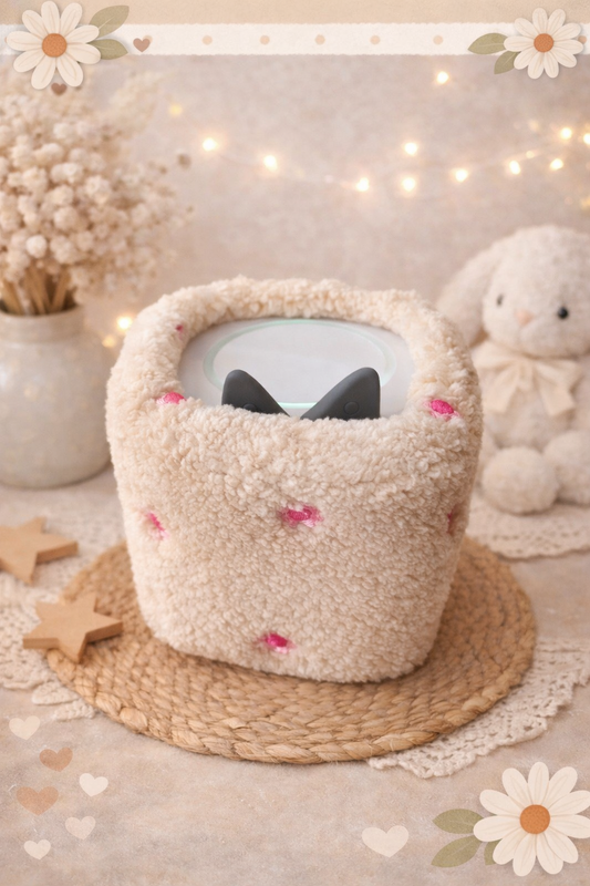 🤍 Housse Toniebox – Bouclette Écru & Fleurs Roses