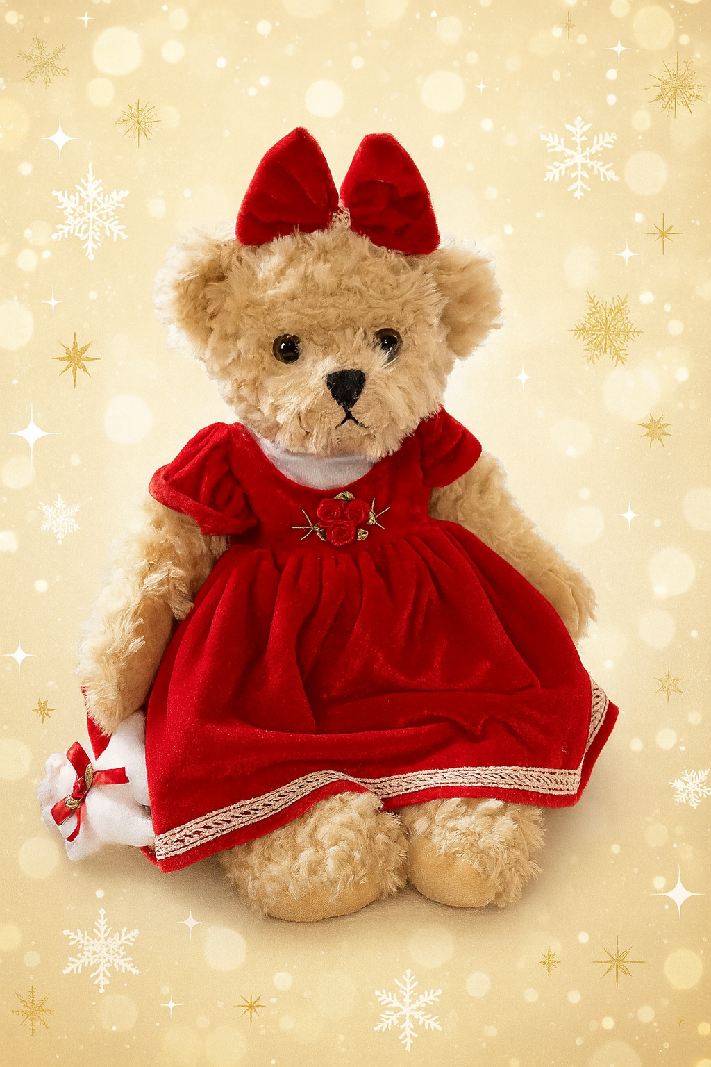 🧸 Ours de Noël en robe rouge – 40 cm