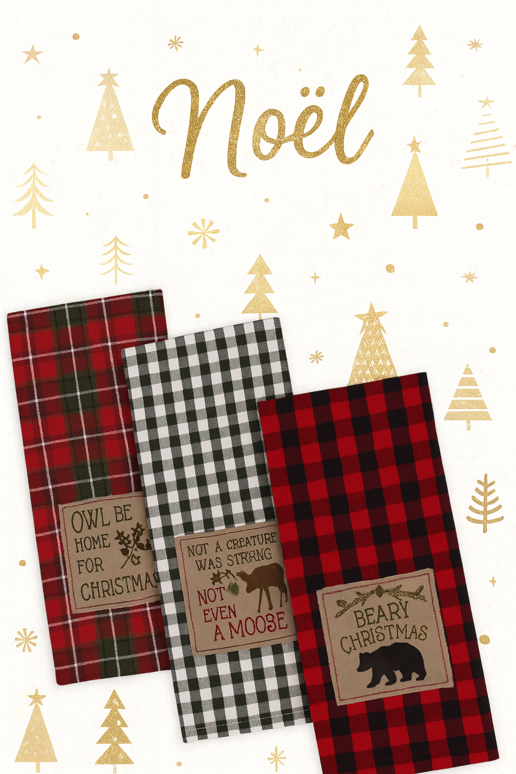 Ensemble de 3 torchons de Noël – Cabane enchantée