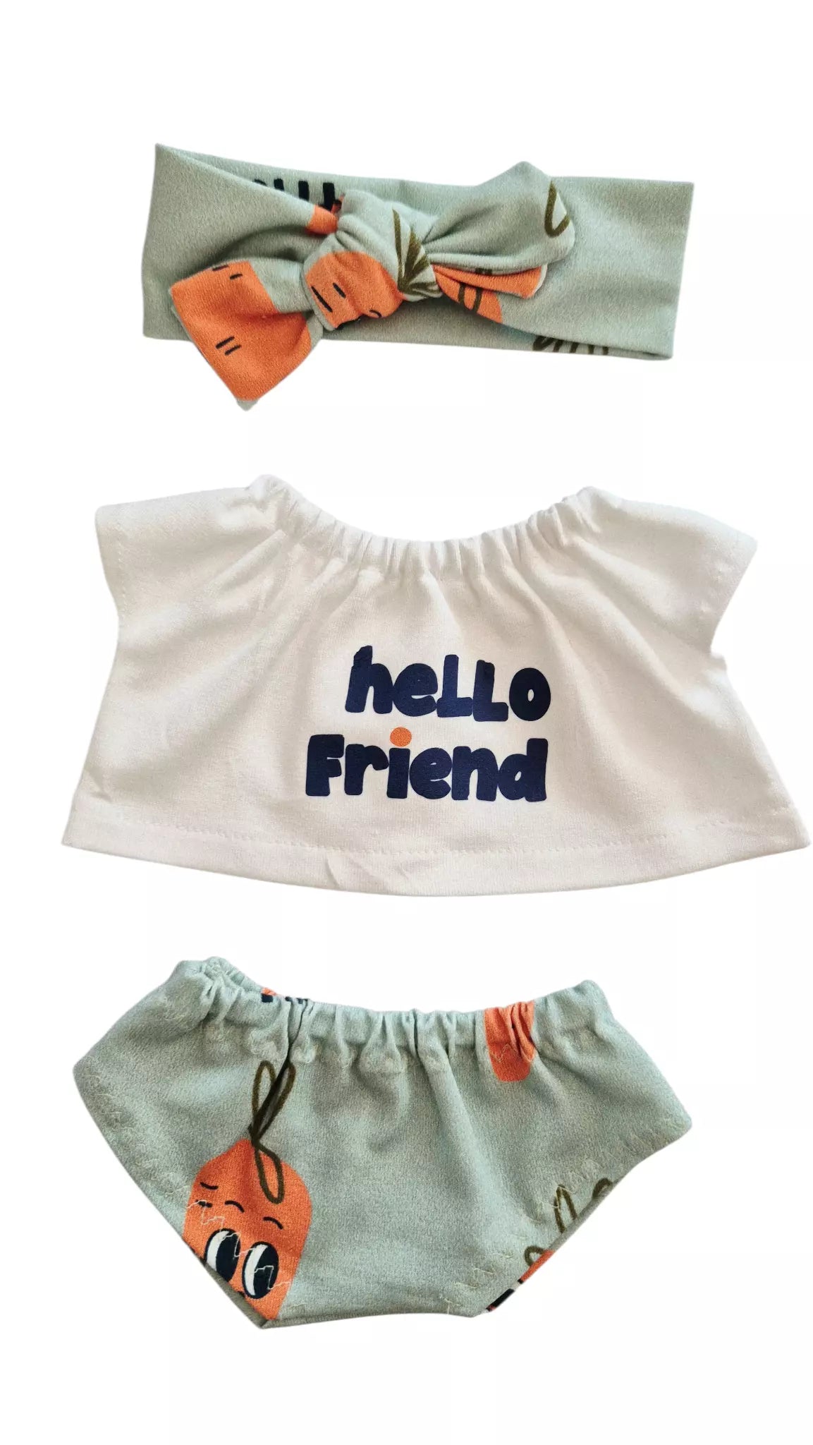 ENSEMBLE TEE-SHIRT "HELLO FRIEND" + CULOTTE + BANDEAU CAROTTE