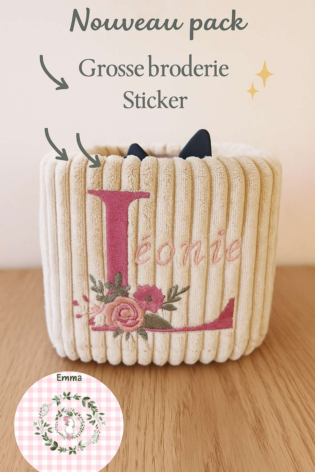 🌟 Pack personnalisable – Housse + Broderie + Sticker