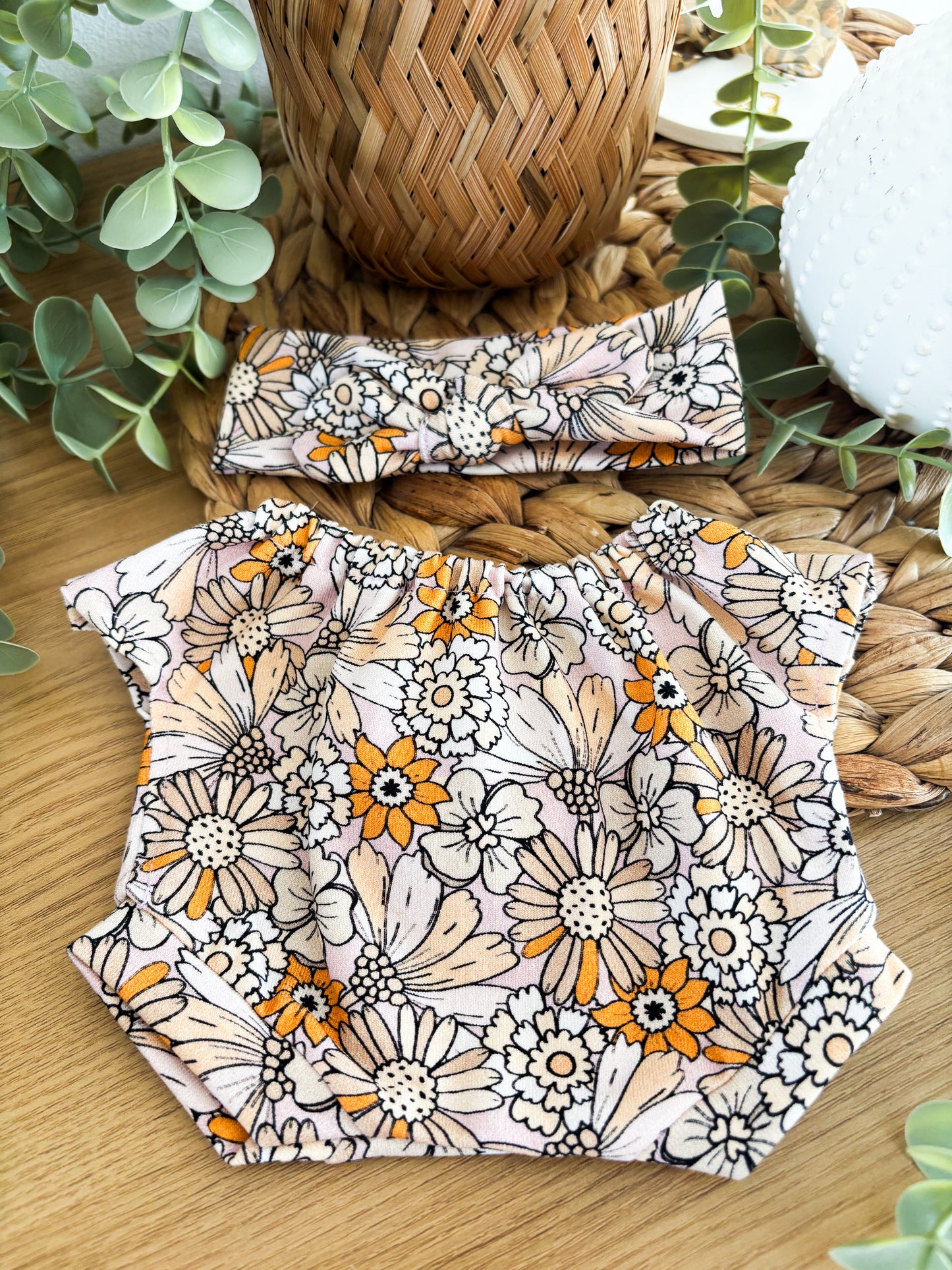 Douces fleurs - ensemble 2 pieces combi et bandeau