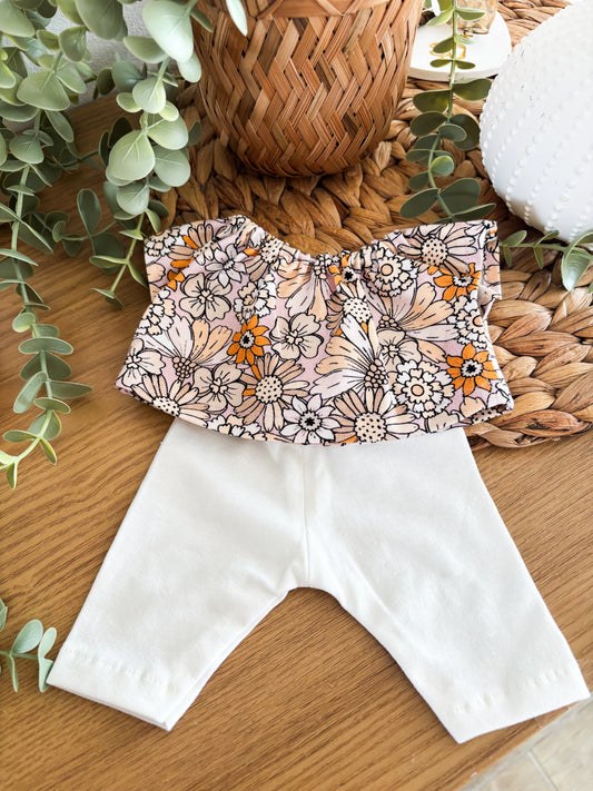 Douces fleurs - ensemble 2 pieces legging blanc casse