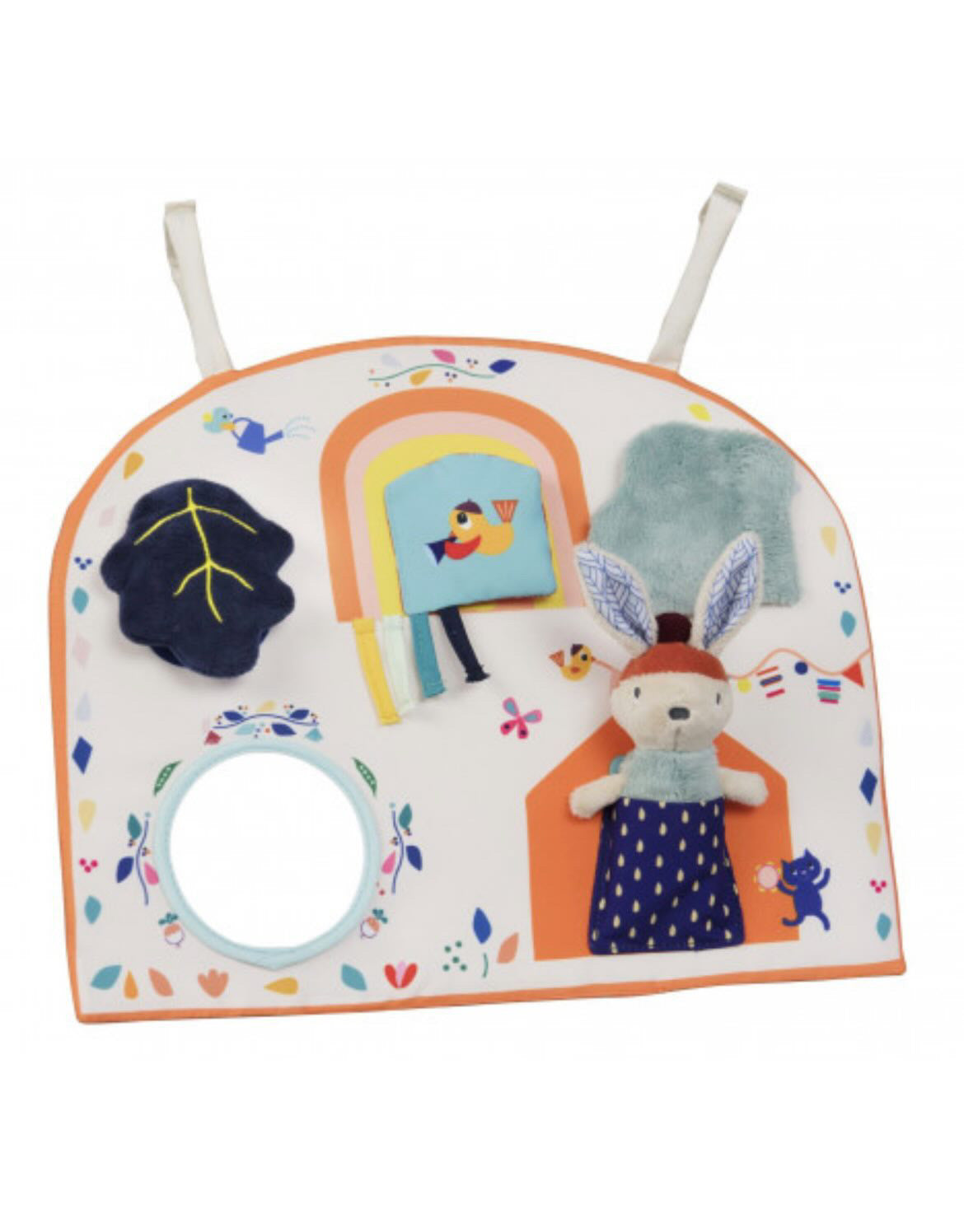 Tableau d’Activités GABIN le Lapin – Jouet d’Éveil 3-en-1 à Accrocher ou Poser