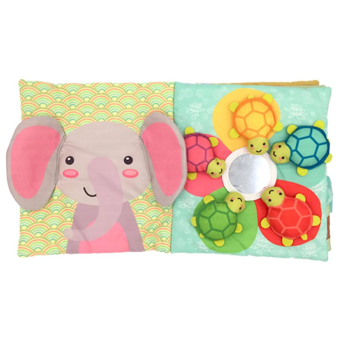 Livre d’éveil Montessori en tissu – Animaux, textures & miroir (0-2 ans)